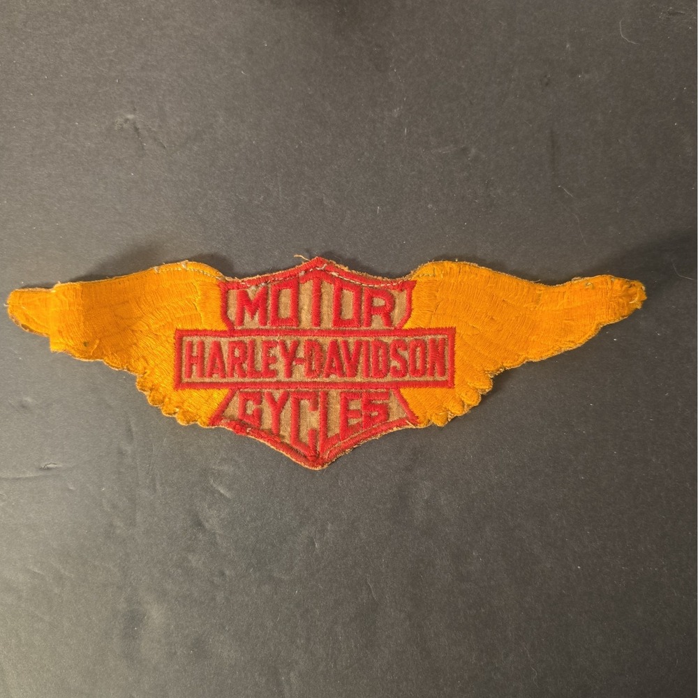 Vintage Harley-Davidson Motor Cycles Wing Patch Orange Red Embroidered Worn